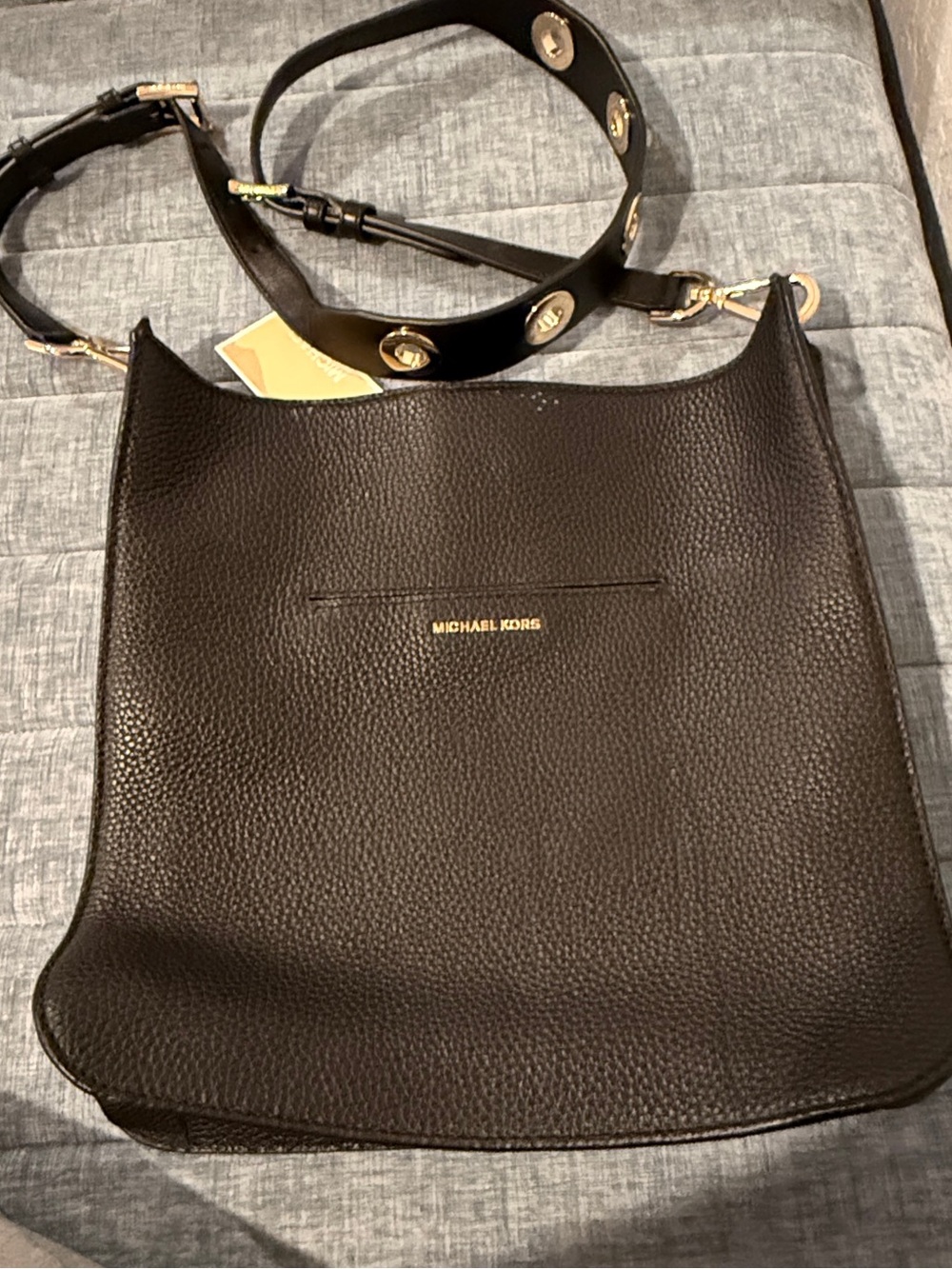 Michael Kors Black Pebbled Leather Bucket Shoulder Bag with Gold Hardware